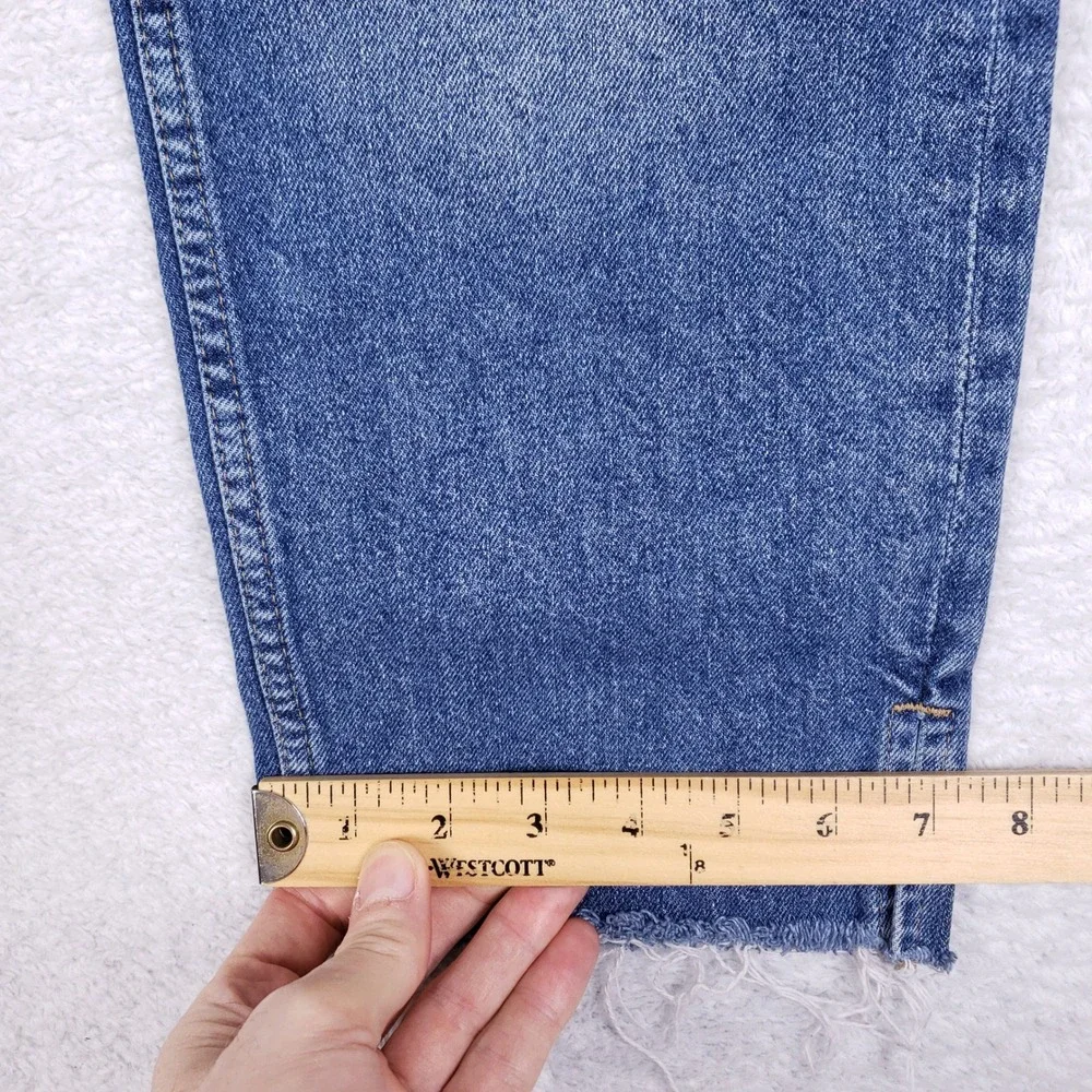 H&M‎ Divided Womens High Waist Straight Leg Blue Jeans Button Fly Raw Hem Size 4